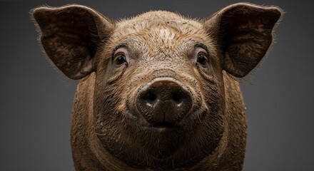 Fototapeta premium Pig with expressive features and muddy texture exuding a charming personality against a dark background