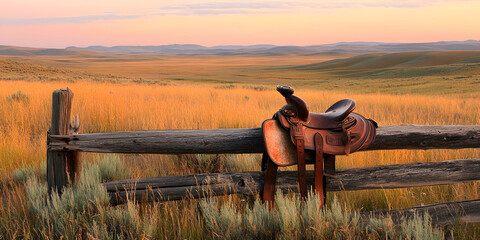 Sunset Saddle on a Prairie Fence: Montana's Golden Hour