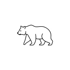 A minimalist line drawing of a bear walking towards the left on a white background.