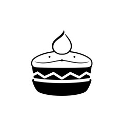 Artistic, symmetrical, black-and-white illustration of a decorated cake, featuring a droplet-shaped element on top.
