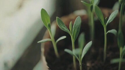   Close-up of a potted plant with emerging sprouts from its pot