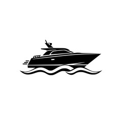 Sleek black sailboat illustration on white.