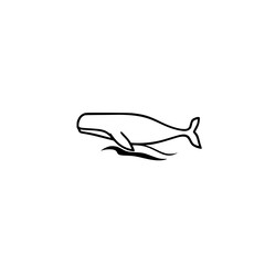 Obraz premium Minimalist depiction of a whale silhouette swimming above waves in a white background.