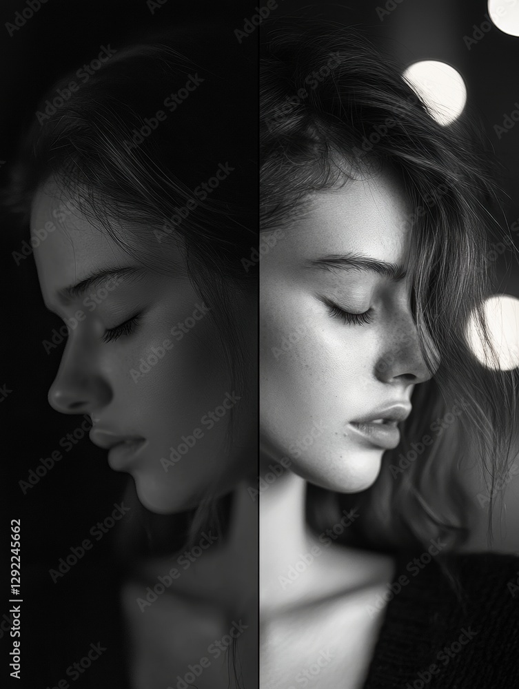 Poster mood transformation captured in grayscale and vibrant expression during an emotional moment. generat