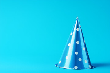 Blue party hat isolated on a blue background