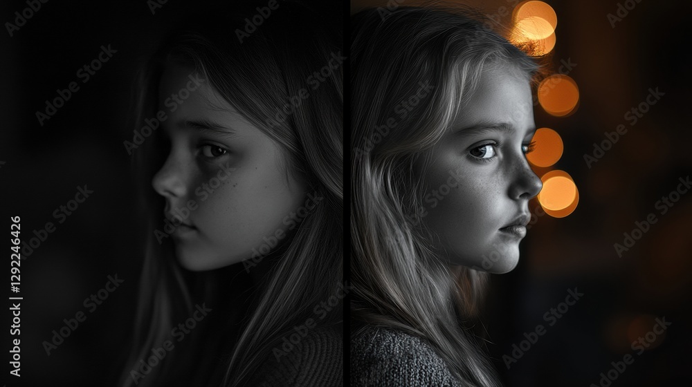 Leinwandbilder mood transformation from sadness to joy captured in grayscale and vibrant color. generative ai