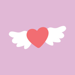 Vector Valentine love heart wings, illustration for Valentine’s day, object design element.