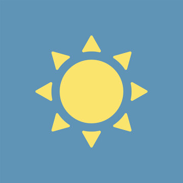 Vector illustration of sun icon, sun with rays, yellow sun, sunny, weather.	