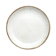 Ceramic plate with a speckled design on a white background viewed from the top, Ceramic plate isolated on white background