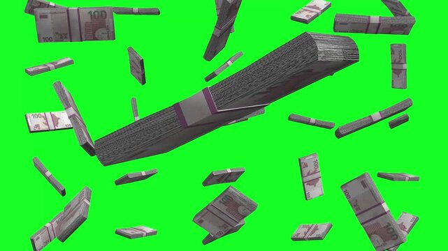 100 Azerbaijani Manat Falling Animation Stacks Of Money on Green Screen