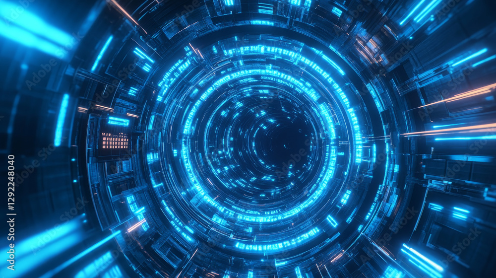 Aufkleber futuristic hi tech portal with blue neon light glow effect for game ui design. realistic 3d vector i