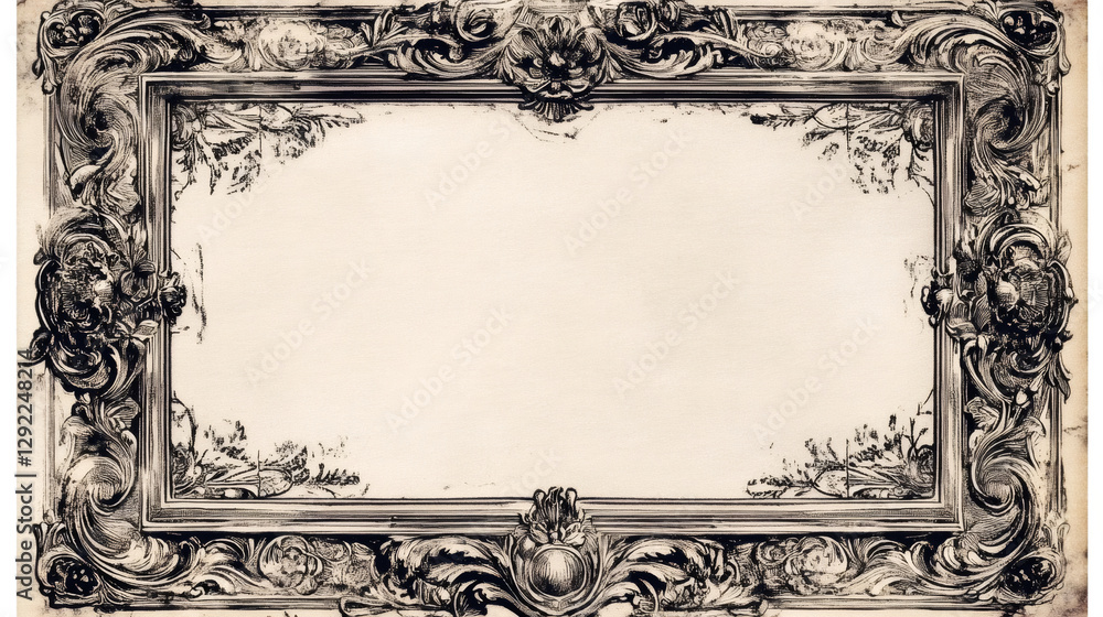 Poster elegant vintage baroque frame with transparent background, perfect for adding a touch of classic sop