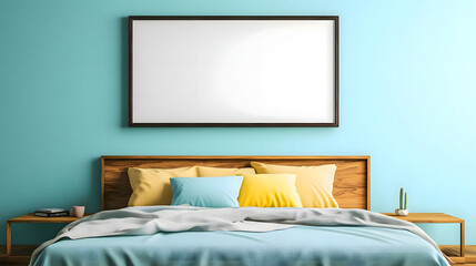 Modern Bedroom Interior Design with Blank Canvas and Turquoise Walls