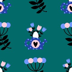 Easter eggs seamless spring pattern for wrapping paper and fabrics