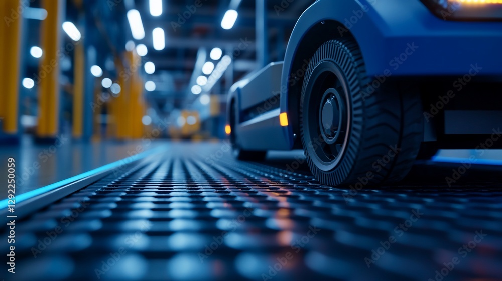 Poster automated vehicle navigating factory floor