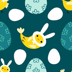 Easter chicken and eggs seamless birds pattern for wrapping paper and fabrics