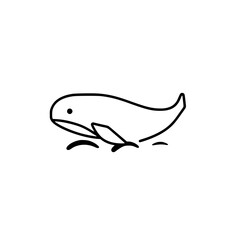 Obraz premium Whimsical black and white cartoon whale icon on white background. Minimalist illustration of a happy whale.