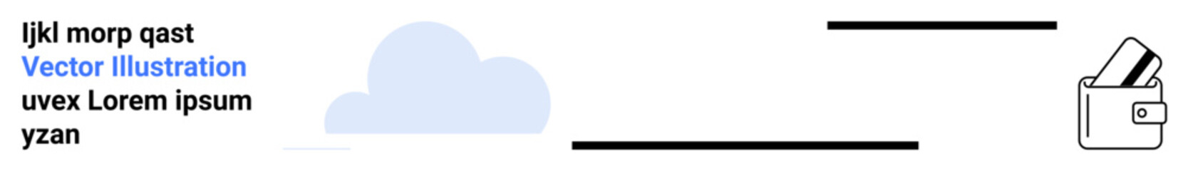 Text on left with cloud illustration, lines, and wallet icon on right. Ideal for digital storage, online security, cloud services, personal finance, data protection, technology website design