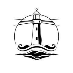 Lighthouse Silhouette Over Sea Waves: A Clean, Minimalist Graphic