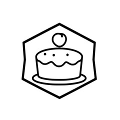 A simplified and stylized logo presents a birthday cake decorated with a single cherry, set within a hexagon frame.