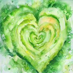 Fototapeta premium abstract green heart watercolor painting