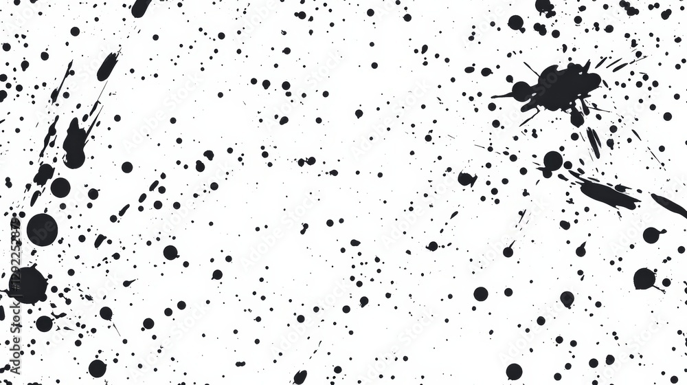 Poster abstract black ink splatters on a white background creating a dynamic artistic pattern