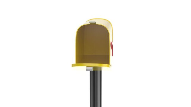 Empty yellow mailbox on white background