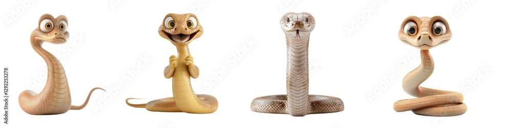 Poster charming cartoon snakes displaying a range of adorable expressions and unique personalities