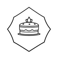Minimalist Cake Icon: Black Outline on White within a Diamond-Shaped Frame.
