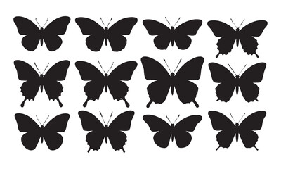 "Set of 16 Black Butterfly Silhouettes – Elegant Vector Illustration on Transparent Background"