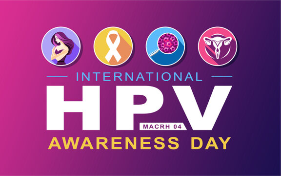 HPV Awareness Day event banner. With
a woman, ribbon, HPV virus and ovary on
purple background to commemorate
March 4. Best for posters, banners,
cards and social media posts. - Powered by Adobe