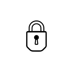 A bold, graphic, and minimalist illustration of a lock, isolated on a white background.