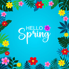 Hello Spring greeting card. Floral
decorative elements and lettering.
Elegant botanical design. Perfect for
seasonal invitations, banners, posters
and social media posts.