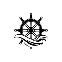 Obraz premium Monochromatic image of a nautical steering wheel with stylized waves.