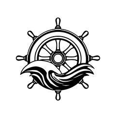 Sleek helm, waves, steering, waves with steering wheel, waves, crest, graphic.