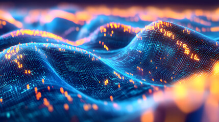 Data of crypto waves. 3D illustration of wavy lines in the information code field. Data flow cyber concept. Coding and technology