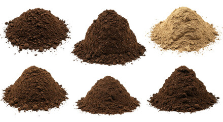 set of soil, six kinds of soil, Different soils, isolated, PNG