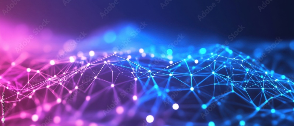 Aufkleber abstract network connection structure with glowing nodes in blue and pink, representing digital tech