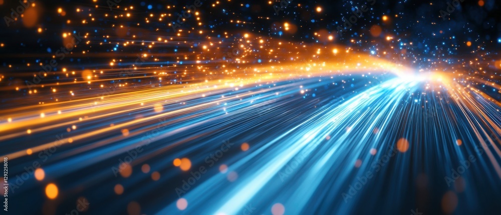 Aufkleber abstract blue and orange light streaks with bokeh effect, representing high speed data transfer and 