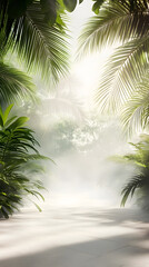 Tropical background with fog with white floor