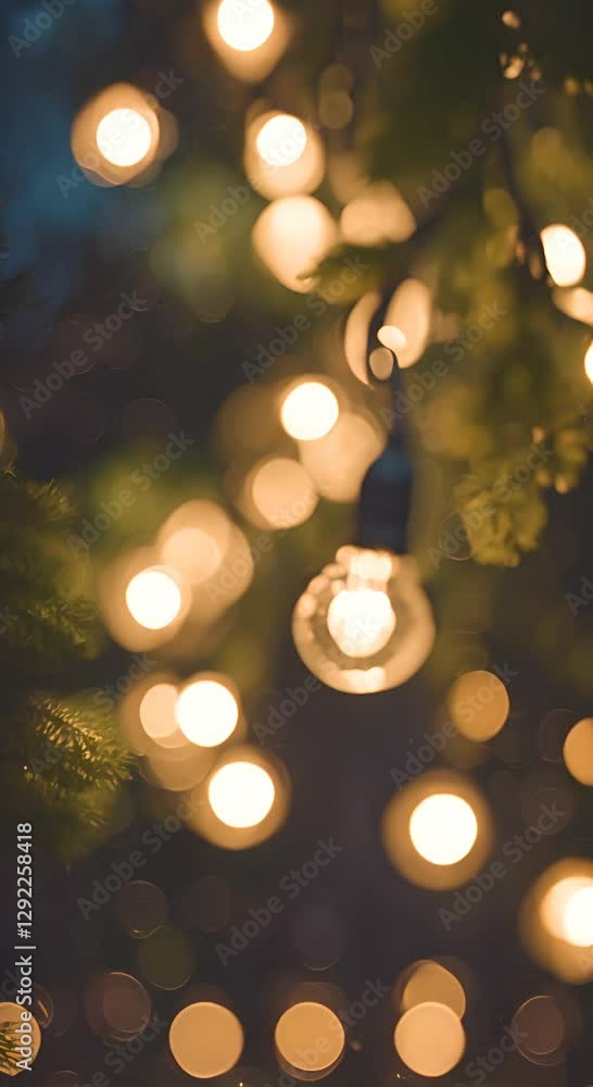 Aufkleber a string of lights with a blurry background the lights are hanging from a tree 4k vertical