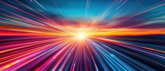 Obraz premium Abstract colorful light trails at sunset, creating a sense of speed and motion Concept of technology, future, energy, and data transfer