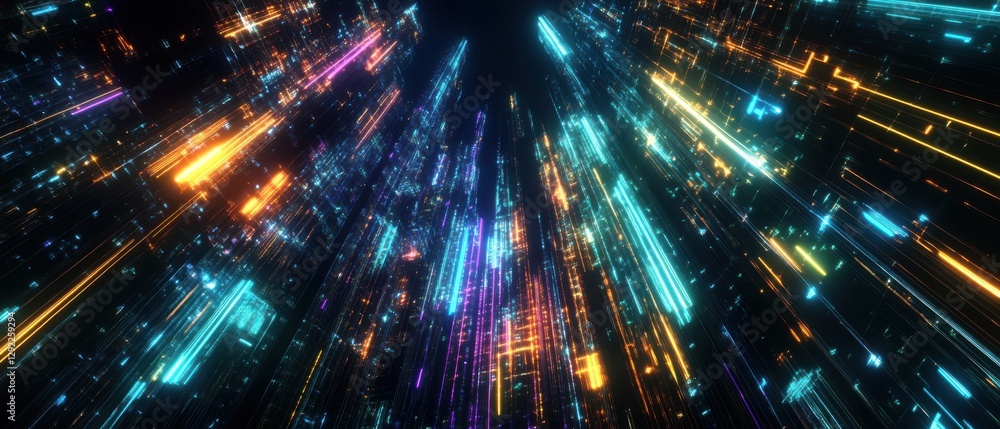 Poster abstract futuristic technology background with glowing neon lines and data streams, concept of cyber