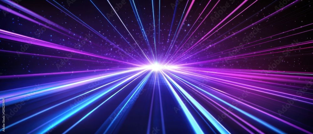 Poster abstract hyper speed light trails with blue and purple neon glow, creating a futuristic and dynamic 