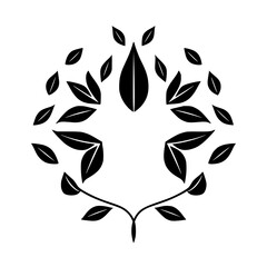 Black and White Leaves Arrangement: A symmetrical composition with stylized leaf pattern in a black and white style.