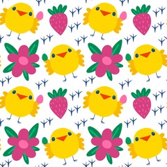Easter chicken and eggs seamless birds pattern for wrapping paper and fabrics