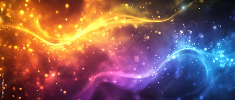 Poster abstract colorful energy wave background with glowing particles, vibrant nebula, and cosmic light tr