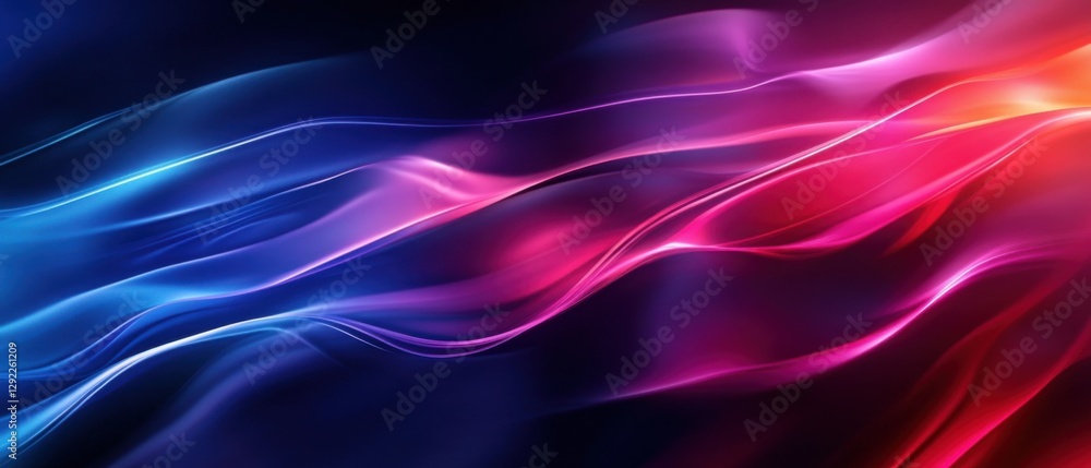 Poster Abstract flowing light trails in vibrant blue, pink, and red hues, creating a dynamic and modern background for technology and design concepts