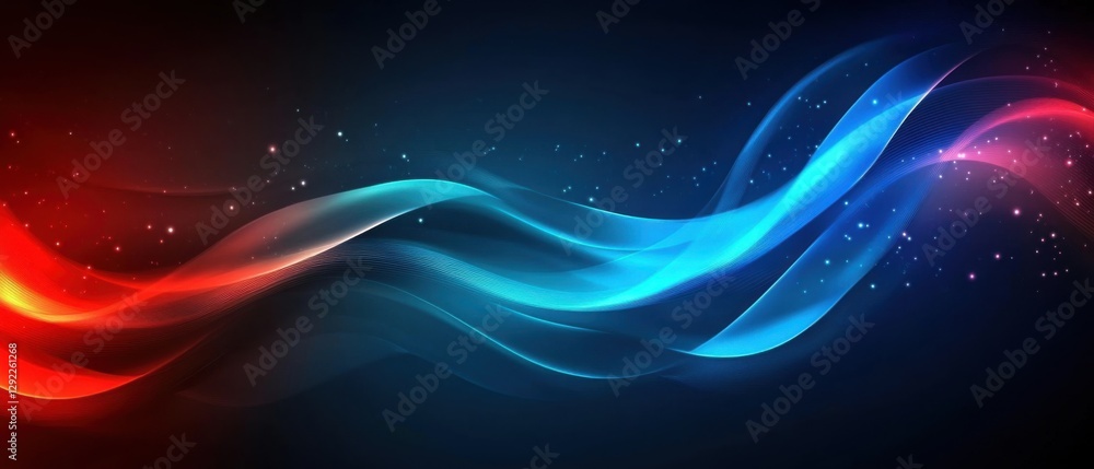 Aufkleber abstract background with dynamic red and blue waves, glowing particles, and smooth gradient concept 