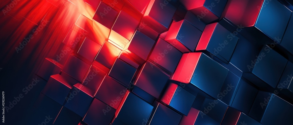 Aufkleber abstract geometric background with red and blue cubes illuminated by light rays, creating a modern a